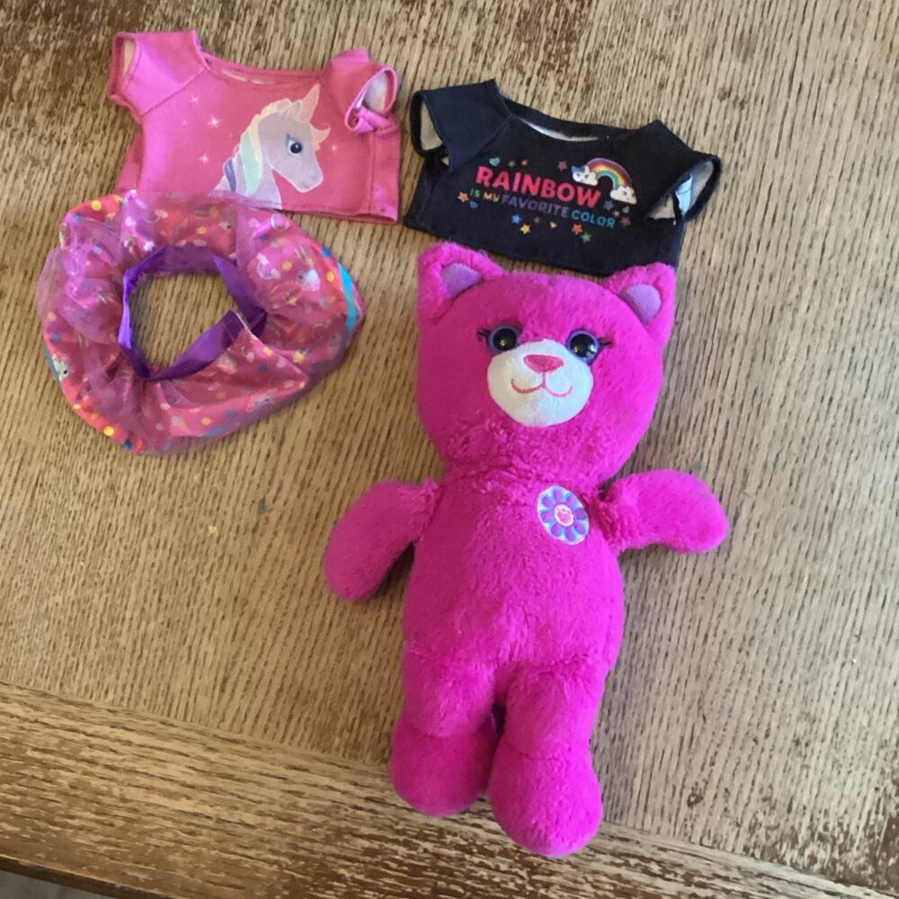 BuildABear pink cat with accessories